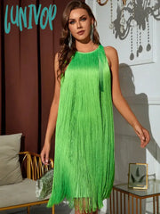 Lunivop New Arrival Women Summer Sexy Sleeveless O Neck Tassel Green Mini Bandage Dress Elegant