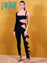 Lunivop New Arrival Women Summer Style Sexy Long Sleeve Hollow Out Black Bodycon Bandage Jumpsuit