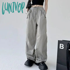 Lunivop New Autumn Fashion Trendy High Street Workwear Pants Women’s Solid Loose Waist Drawstring