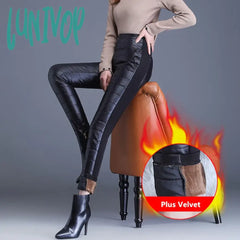 Lunivop New Autumn Winter Thicken Women’s Velvet Warm Pants High Waist Zipper Black Harem