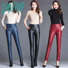 Lunivop New Autumn Winter Thicken Women’s Velvet Warm Pants High Waist Zipper Black Harem