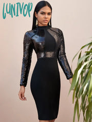 Lunivop New Black Long Sleeve Sequin Bandage Dress Vestido Negro Abiye Elbise Kadin Parti