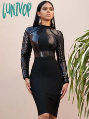 Lunivop New Black Long Sleeve Sequin Bandage Dress Vestido Negro Abiye Elbise Kadin Parti