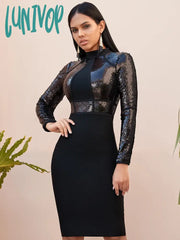 Lunivop New Black Long Sleeve Sequin Bandage Dress Vestido Negro Abiye Elbise Kadin Parti