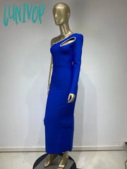 Lunivop New Bodycon Bandage Dress Sexy One Shoulder Diamonds Blue Maxi Long Women Celebrity Fashion