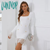 Lunivop New Bodycon Bandage Dress Women Sexy Lace Long Sleeve Vestido Feminino Ropa Robe Club Party