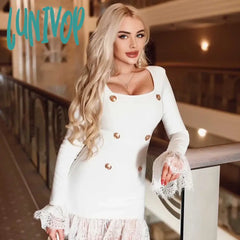 Lunivop New Bodycon Bandage Dress Women Sexy Lace Long Sleeve Vestido Feminino Ropa Robe Club Party