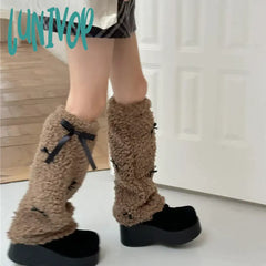 Lunivop New Bow Lamb Leg Warmers Winter Warm Plush Boots Cover Socks Half Y2K Women Gothic Lolita