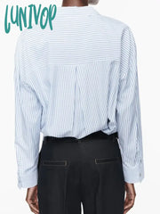 Lunivop New Chic Striped Long Sleeve Shirt Classic Simple Single Breasted Lapel Collar Blouse Women