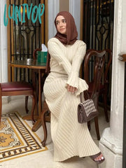 Lunivop New Elegant Knit Soft Pleated Women Dress Winter Fashion O-Neck Lace-Up White Black Sweater