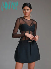 Lunivop New Fashion High Quality Long Sleeve O-Neck Mesh Bandage Dress Women Elegant Luxury Formal