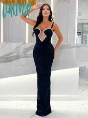 Lunivop New Fashion Sexy V-Neck Crystal Diamond Evening Dress Tight Long Bandage Elegant Party Club
