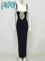 Lunivop New Fashion Sexy V-Neck Crystal Diamond Evening Dress Tight Long Bandage Elegant Party Club