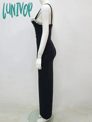 Lunivop New Fashion Sexy V-Neck Crystal Diamond Evening Dress Tight Long Bandage Elegant Party Club