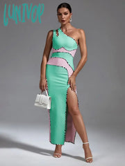 Lunivop New Fashion Women Elegant Luxury One Shoulder Sexy High Split Bodycon Bandage Dress
