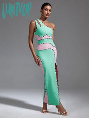 Lunivop New Fashion Women Elegant Luxury One Shoulder Sexy High Split Bodycon Bandage Dress