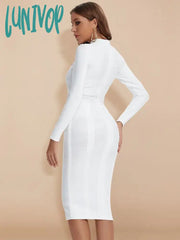 Lunivop New Fashion Women White Bodycon Bandage Dress Long Sleeve Sexy Hollow Out Night Club