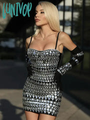 Lunivop New Guest Wedding Party Dress Women Luxury Beading Long Sleeve Black With Golves Bodycon