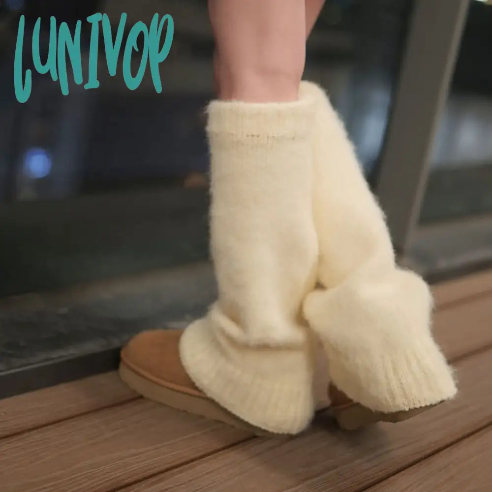 Lunivop New Japanese Wool Leg Warmers Cashmere Winter Warm Plush Knitted Boots Cover Socks Korea