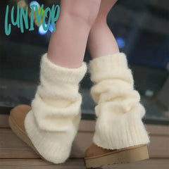 Lunivop New Japanese Wool Leg Warmers Cashmere Winter Warm Plush Knitted Boots Cover Socks Korea
