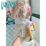 Lunivop New Kawaii Lace Mini Skirt For Women Girl Cute Lolita White A-Line Pleated Japanese