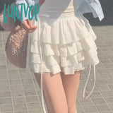 Lunivop New Kawaii Lace Mini Skirt for Women Girl Cute Lolita White A-line Pleated White Skirt Japanese Harajuku Fashion Clothing
