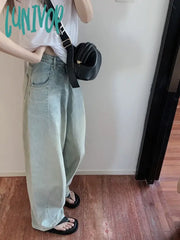 Lunivop New Korean Series Ins Retro Gradient Washed Blue Nostalgic Loose Baggy Pants Wide Leg Denim