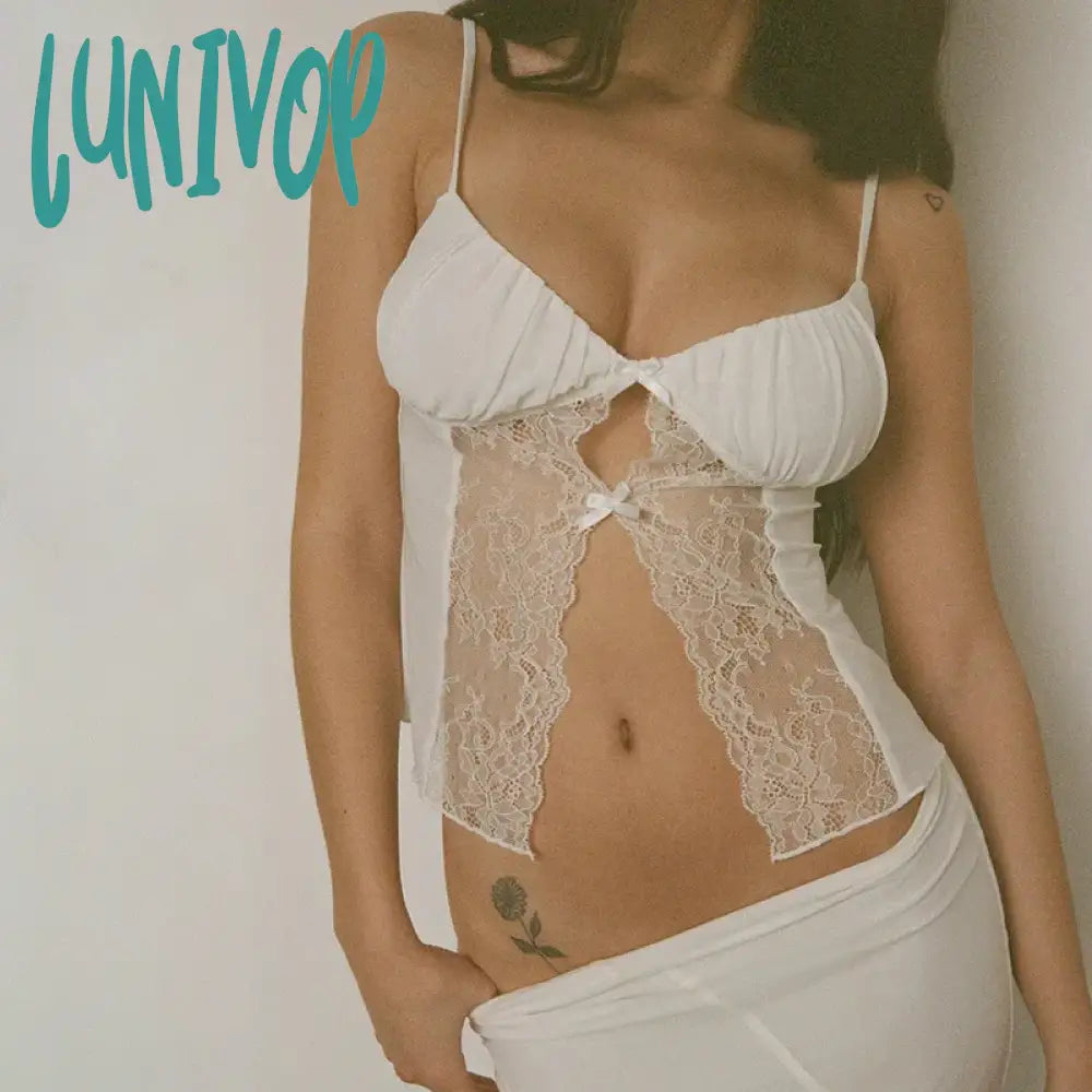 Lunivop New Lace Mesh See Through Tank Top Women Summer Y2K Sexy Backless Cami Vintage Coquette