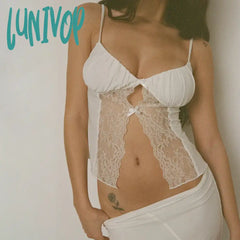 Lunivop New Lace Mesh See Through Tank Top Women Summer Y2K Sexy Backless Cami Vintage Coquette