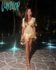 Lunivop New Lace Women Party Dress Bodycon Women’s Dresses Fashion Evening Gown V-Neck Mini