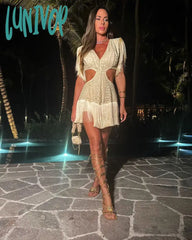 Lunivop New Lace Women Party Dress Bodycon Women’s Dresses Fashion Evening Gown V-Neck Mini