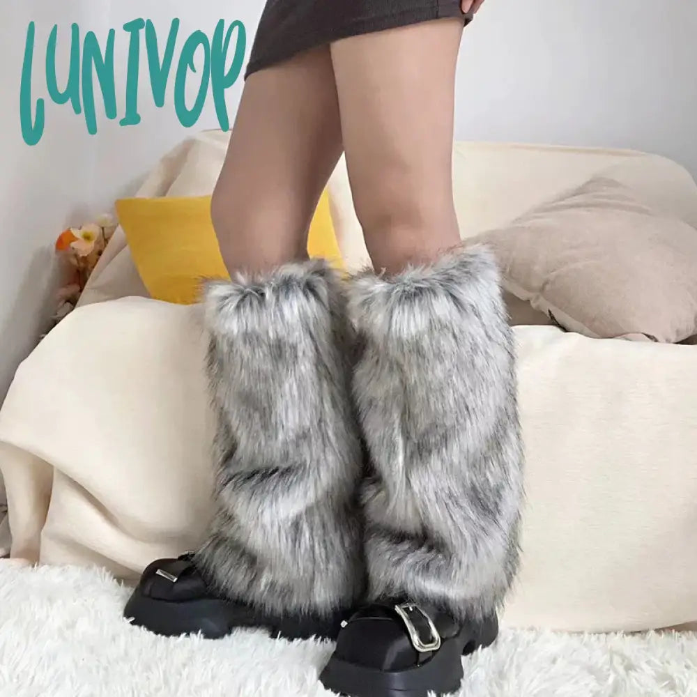 Lunivop New Punk Furry Fur Leg Warmers Y2K Girl Winter Warm Jk Boots Imitation Wool Socks Gothic Jk