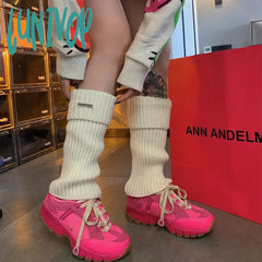 Lunivop New Punk Women Knitted Leg Warmers Calf Socks Vintage Winter Japanese Harajuku Pile Long