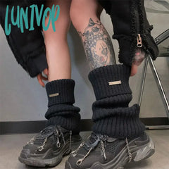 Lunivop New Punk Women Knitted Leg Warmers Calf Socks Vintage Winter Japanese Harajuku Pile Long