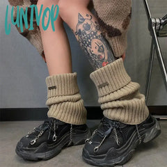 Lunivop New Punk Women Knitted Leg Warmers Calf Socks Vintage Winter Japanese Harajuku Pile Long