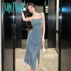 Lunivop New Retro 2024 Spring And Summer Strapless Denim Dress Fashionable Women Sexy Thin Straps