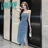 Lunivop New Retro 2024 Spring And Summer Strapless Denim Dress Fashionable Women Sexy Thin Straps