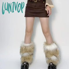 Lunivop New Retro Imitation Fur Hairy Leg Warmers Hot Girl Y2K Winter Boots Socks Furry Women Punk