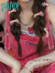 Lunivop New Retro Women’s Knife Cut Washed Love Overalls Loose And Thin Jeans Jumpsuits Loose