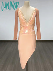 Lunivop New Sexy Backless Sequins Lace Bodycon Irregular Bandage Dress Women Elegant Luxury