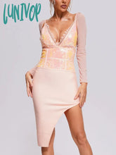 Lunivop New Sexy Backless Sequins Lace Bodycon Irregular Bandage Dress Women Elegant Luxury