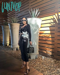 Lunivop New Sexy Bodycon Black One Shoulder Long Sleeve Hollow Flower Bandage Dress Vestidos Para