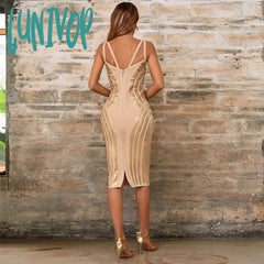 Lunivop New Sexy Glitter Sleeveless V-Neck Bodycon Bandage Dress Wedding Birthday Evening Club