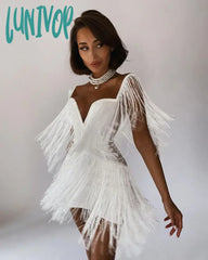 Lunivop New Sexy Tassel Bodycon Black Bandage Dress Vestidos Femininos Elegante Knitted Evening