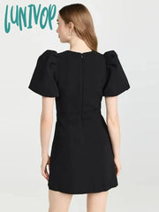 Lunivop New Sexy Women Elegant Short Sleeve Round Neck Bow Hollow Tight Mini Bandage Dress Birthday