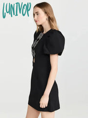Lunivop New Sexy Women Elegant Short Sleeve Round Neck Bow Hollow Tight Mini Bandage Dress Birthday