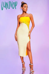 Lunivop New Sexy Women Off The Shoulder Beading Bodycon Bandage Dress Wedding Birthday Evening