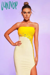 Lunivop New Sexy Women Off The Shoulder Beading Bodycon Bandage Dress Wedding Birthday Evening