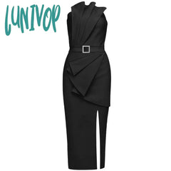 Lunivop New Summer Bodycon Midi Black Red Elegant Bandage Dress Evening Party Night Vestido De