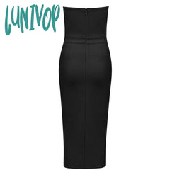 Lunivop New Summer Bodycon Midi Black Red Elegant Bandage Dress Evening Party Night Vestido De